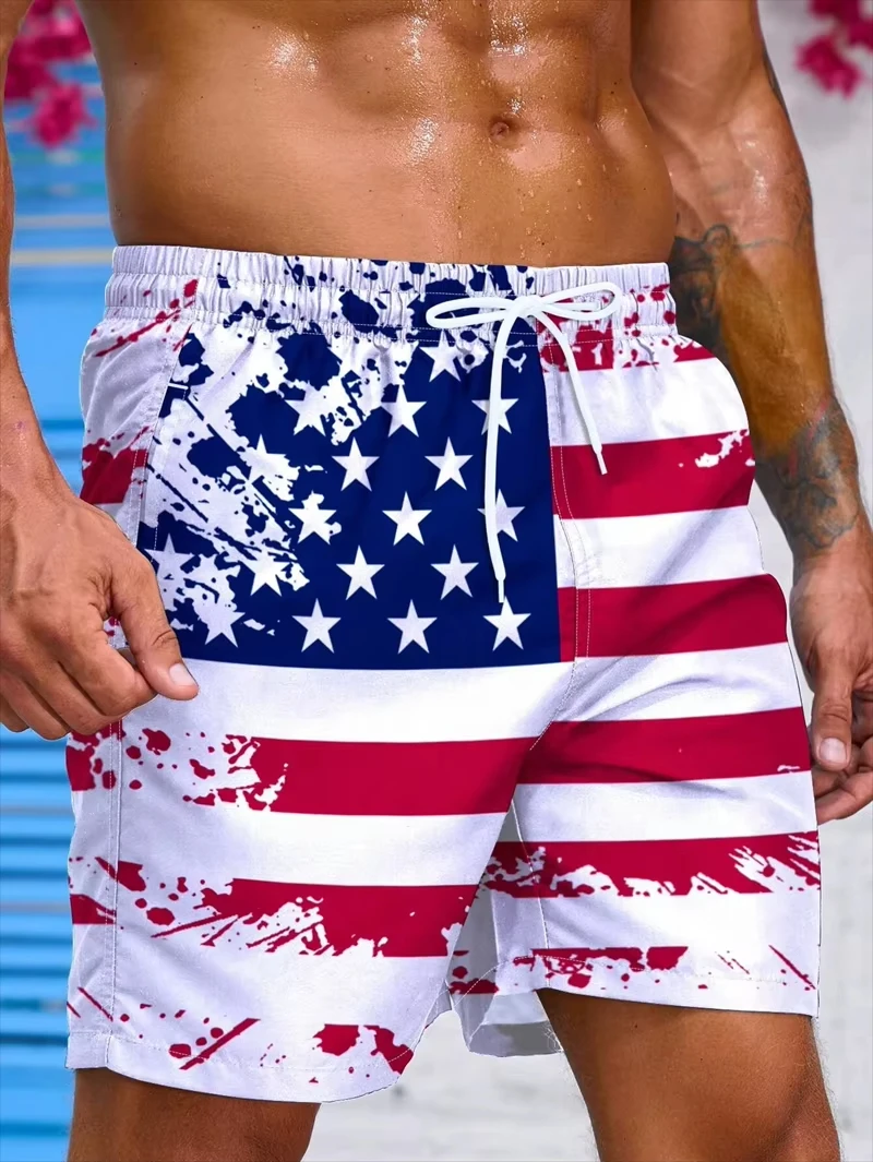 Hot Selling Top 3D National Flag Printed Beach Shorts, Unisex Short Pants, Summer Swim Trunks for Vacation & Seaside Activities