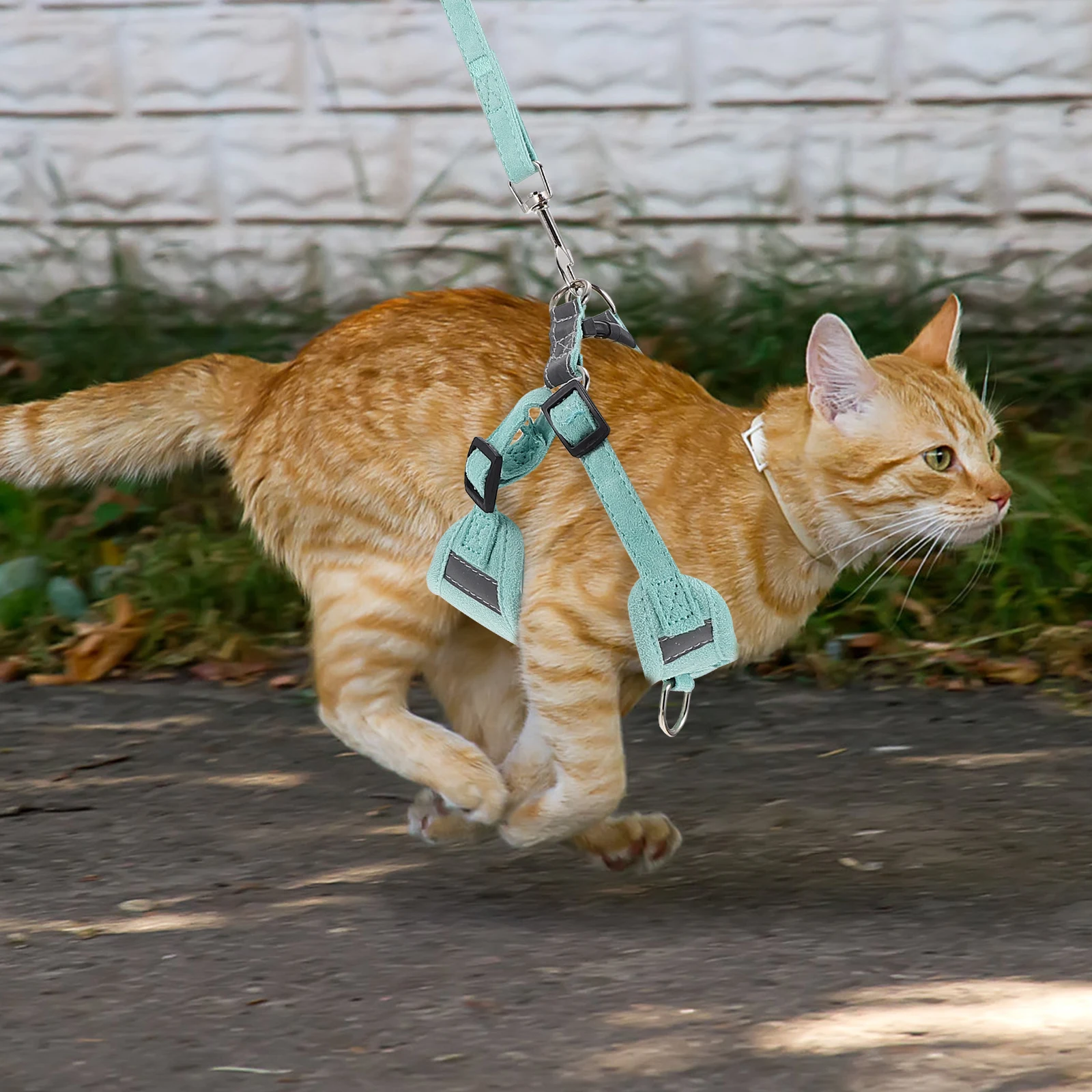 

1 set Cat Harness Leash Lightweight Adjustable 120cm Soft Reflective Fabric Outdoor Walking Supplies Pet Chest Strap
