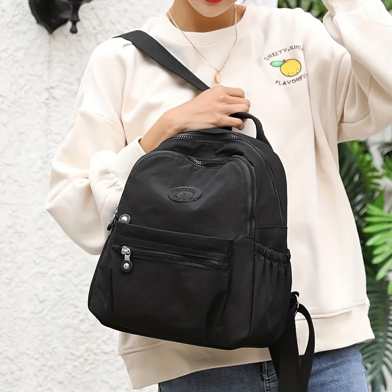 Solid Color Nylon Backpack, Lightweight Travel School Bag, Fashion Daypack For Work，Travel bag Can Be Hung In Luggage