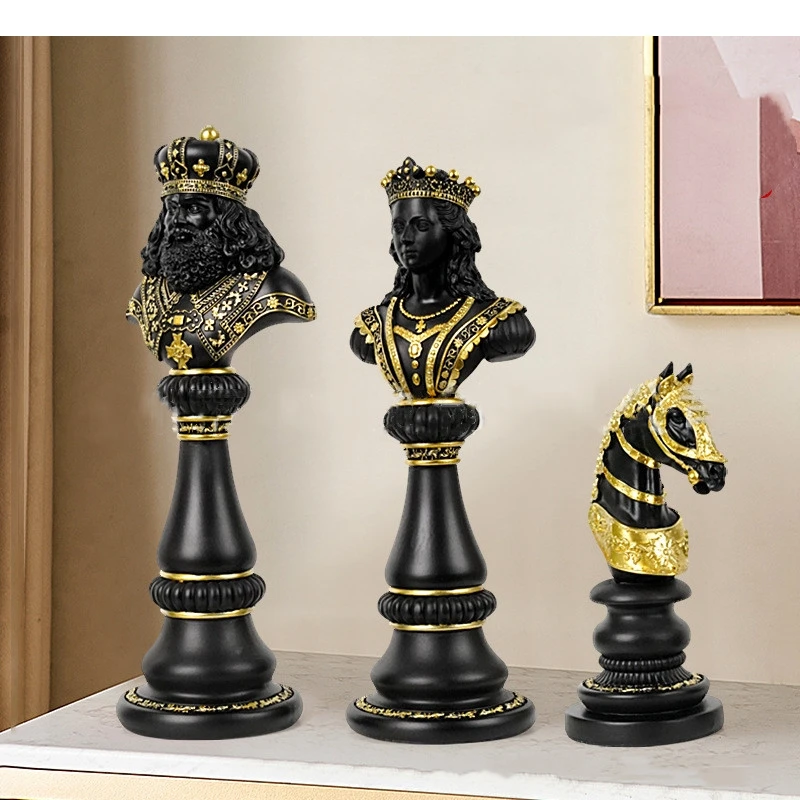 Chess Resin Handicraft Ornaments Abstract Figure Sculpture King Golden Horse Furnishing Decoration Decorative Figurines