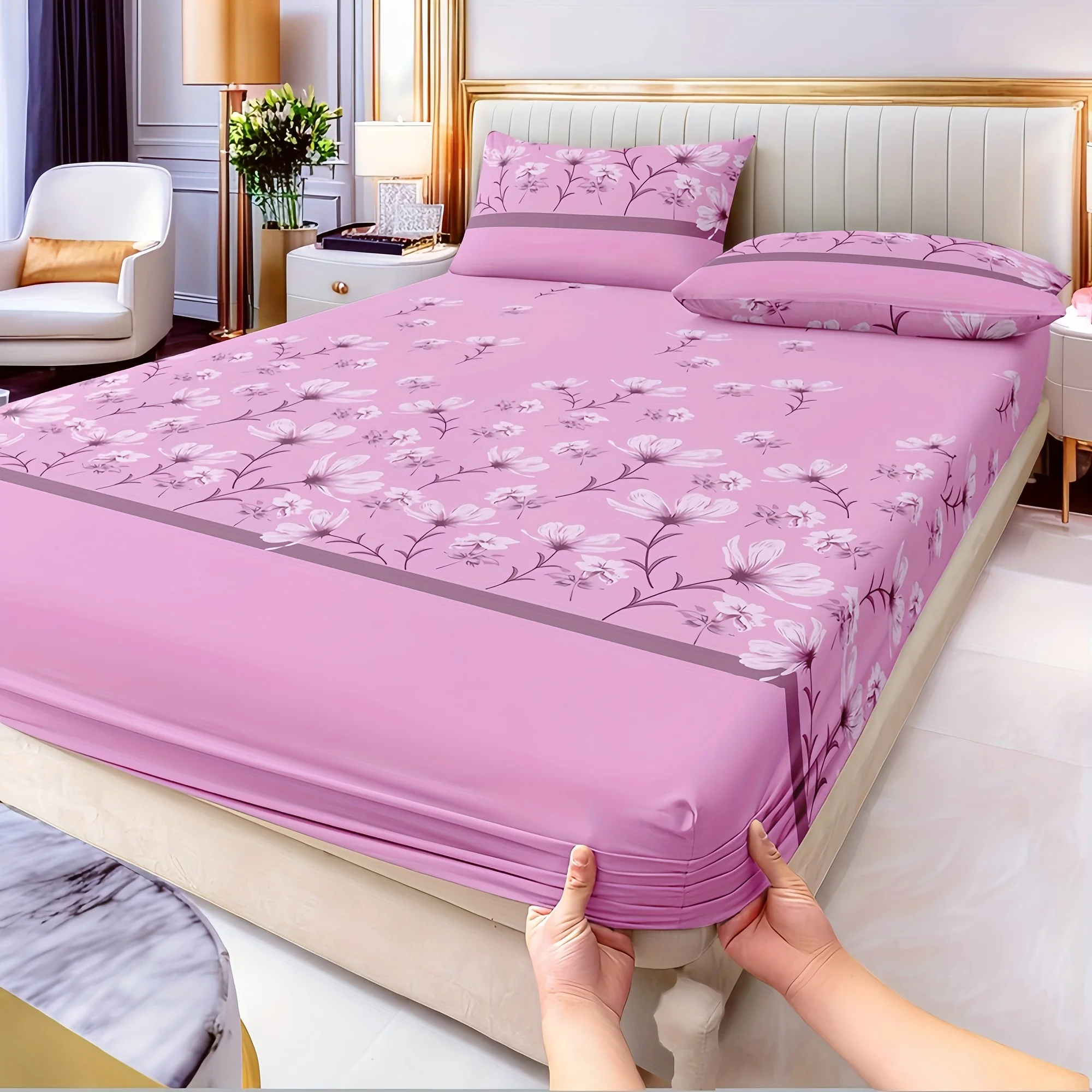 Fitted Sheet Deep - Комплект постельного белья с розовыми цветами