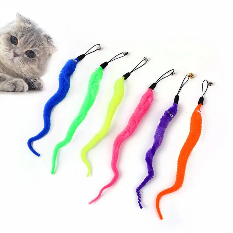 5PCS Funny Cat Tickling Stick Plush Worms Teaser String with Bells Replacement Catcher Kitten Play Interactive Toys Pet Supplies