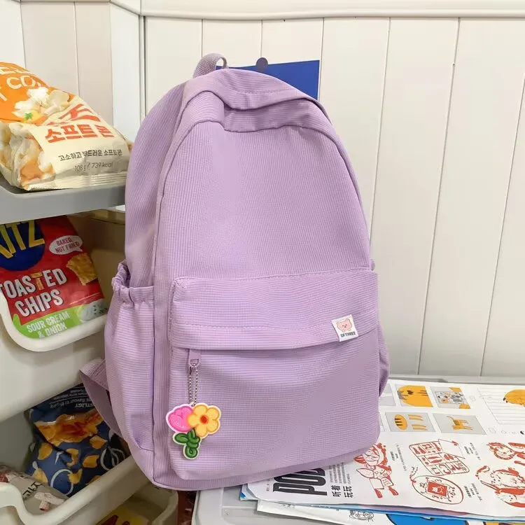 Pastel Color Teen Girls Backpack Nylon Large Capacity Multi Side Pockets Simple Casual Daily School Campus Travel Daypack
