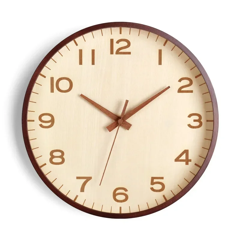 European Wooden Silent Wall Clock Living Room Simple Decoration Pointer Clock, Japanese Style Retro Wood Quartz Clock