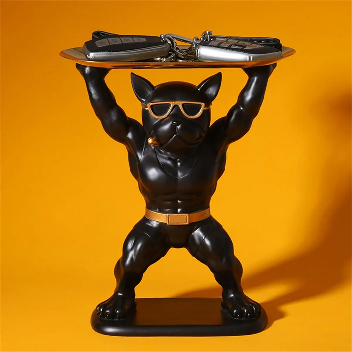 N14R Top Desk Keys Holder Tray Bulldog Statue Table Tray Ornament Storage Key Holder Desk Decoration for Home D