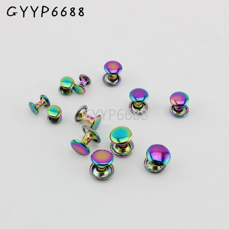 10-30-100pcs  6*6mm 8*8mm 10*8mm Iridescent rainbow fastened double rivet stud for shoes, DIY metal rivets tone on tone