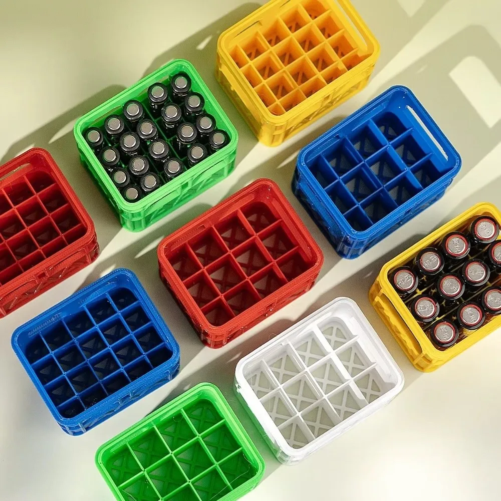 

3D Printed Battery Storage Box DIY Beer Crate Style Battery Stackable Storage Basket Batteries Display Case Workshop Storage