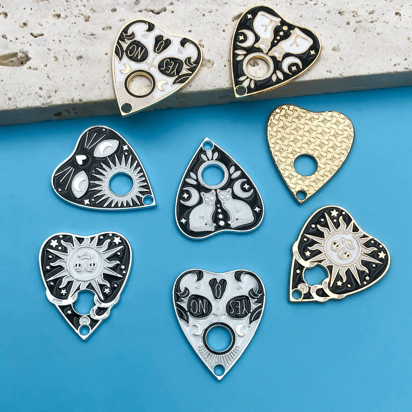 5/8pcs/pack Black Tarot Charms Ouijas Board Charms Cat Charm Sun Enamel Alloy Pendant For DIY Jewelry Making Necklace Earrings