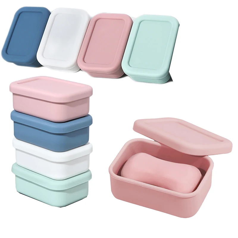 Portable Travel Silicone Soap Box With Lid Leak-Proof Soap Holder Non-Slip Soap Container For Travel And Home Use