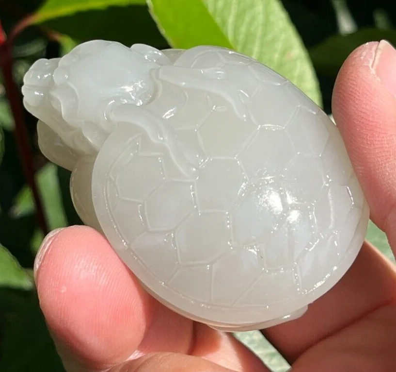 CERTIFIED 80g 100% NATURAL HOTAN WHITE JADE HAND CARVED DRAGON TURTLE PENDANT