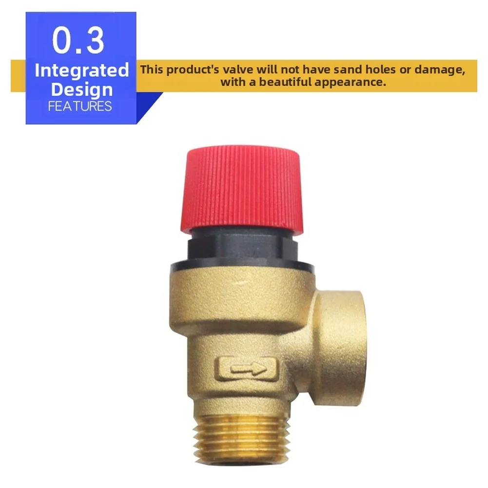 Brass 3BAR Safety Pressure Relief Valve Red For Wall Mounted Boiler Solar Water Heater Central AC Heating System Replacement Par
