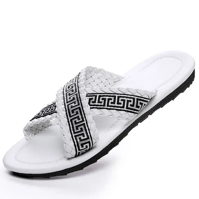 New Designer Brand Summer Men Slide Fashion Slip-on Beach Slippers Man Striped Sandals Design Outside Shoes Latex Flip Flops