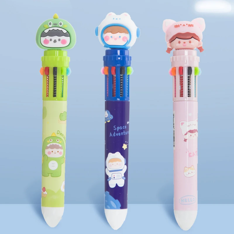 8/10 Colors Cute Ballpoint Pen Press Cartoon Multicolor refill 10 In 1 Colors Writing Pen School Office Stationery Supplies