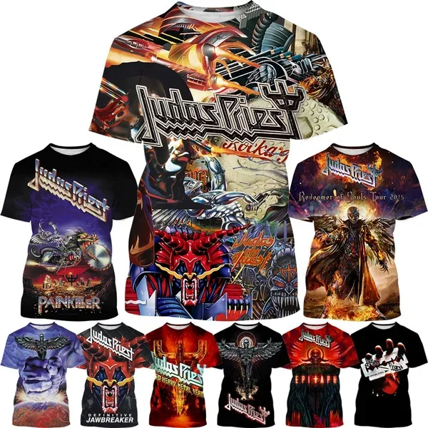 Summer Casual Top Short Sleeve Metal Judas Priest Band 3D T-shirt Round Neck T-shirt