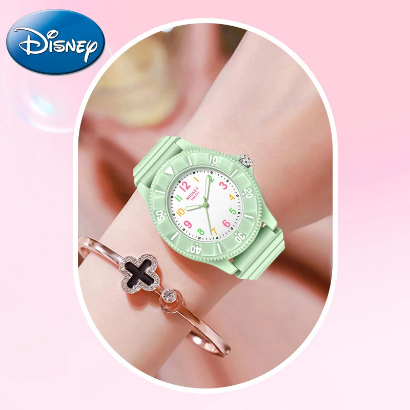 Disney-Macaron Color Matching Fashion Quartz Watch com caixa, presente infantil