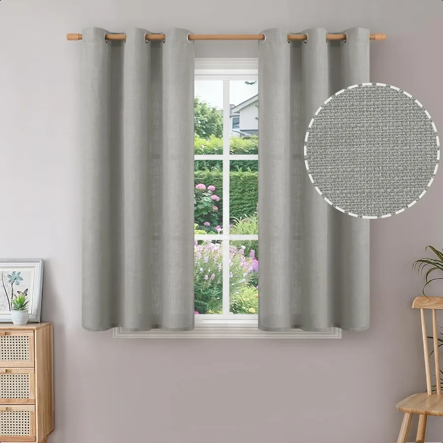 Bedroom Curtains Wide Room Divider Faux Linen Curtains for Open Closet Burlap Textured Privacy Window Drapes 2 Panels 42 x 45 I