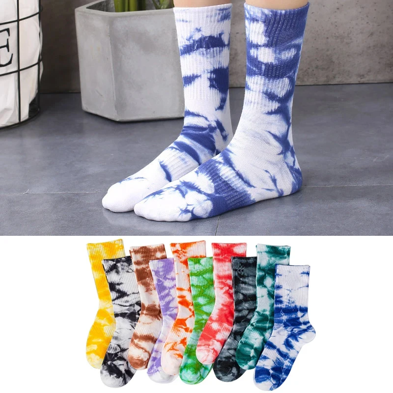 New Hip-Hop Tie-Dye Middle Tube Socks Comprehensive Comfortable Sports Socks for Men and Women Harajuku Style Happy Socks