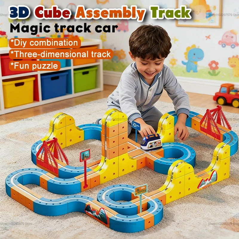 Elektrische Magnetische Bausteine Schienenfahrzeug Kinder-Zauberschienenbahn Labyrinth Lernspielzeug für Kinder Weihnachtsgeschenke