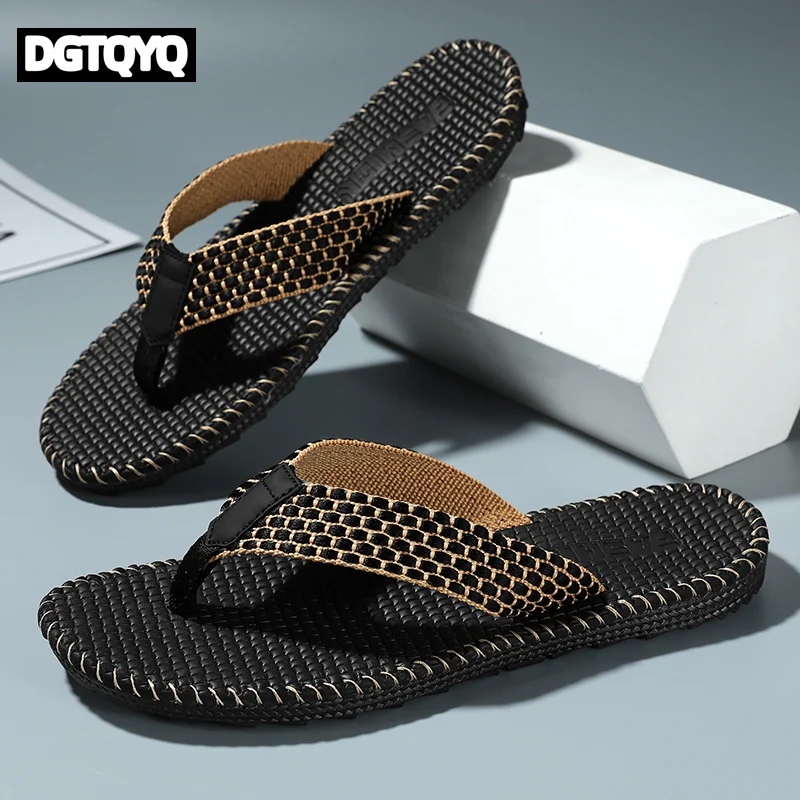 

Men's Flip Flops Summer Lightweight Rubber Woven Slippers Fashion Casual Outdoor Sandals Breathable Anti Slip Beach Shoes #45
