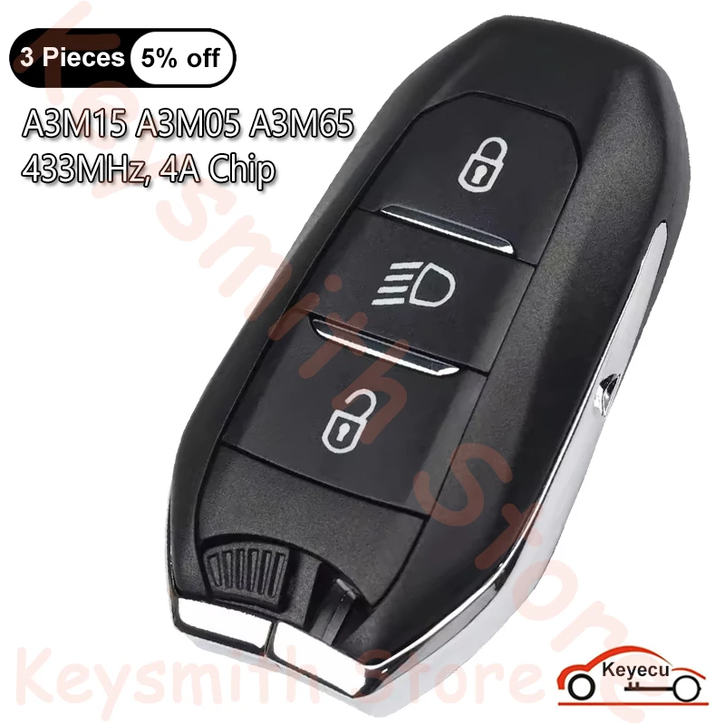 

Умный автомобильный ключ-брелок KEYECU с 3 кнопками, 433 МГц, чипом 4A (A3M15, A3M05, A3M65) для Peugeot 5008, 508 (2020, 2021), FCC ID: IM3A