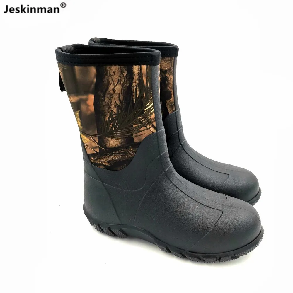 

Men's Warm Rubber Rainshoes Car Washing Shoes Maple Leaves Bionic Camouflage Forest Hunting Fishing Boots Anti-Slip Skiing Boots