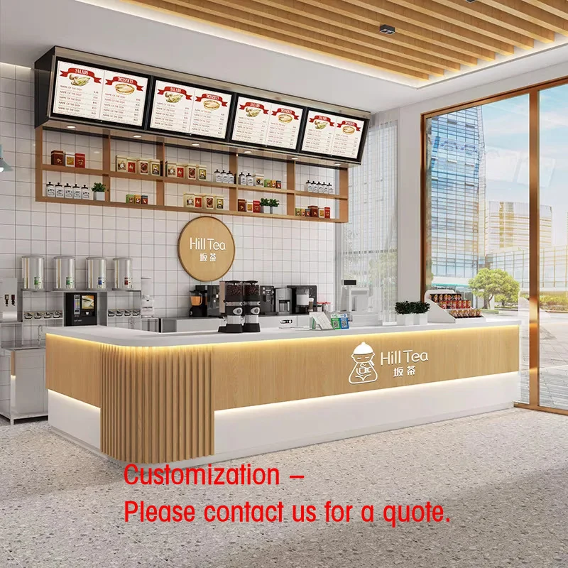 custom.HongMing Display Durable LED Milk Tea Shop Bar Cashier Coffee Cake Baking Shop Counter Integrated Simple