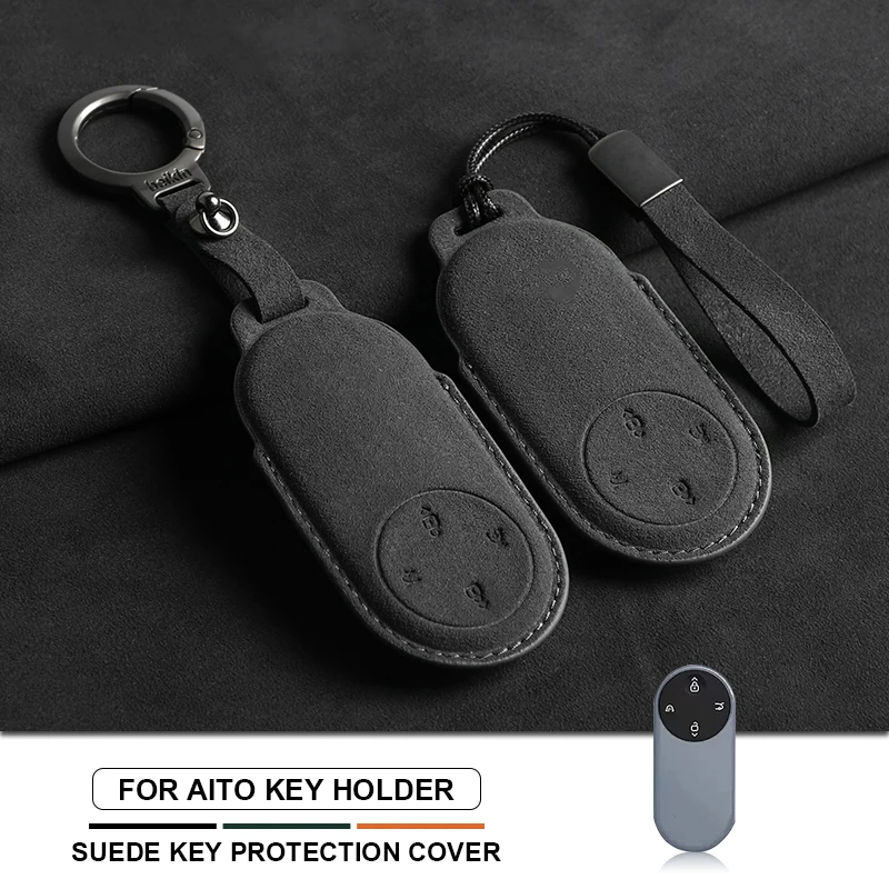 

Suede Leather Car Key Case Cover Fob For Huawei Aito M9 2024 2025 Car Key Protective Shell Keychain Auto Decorative Accessories