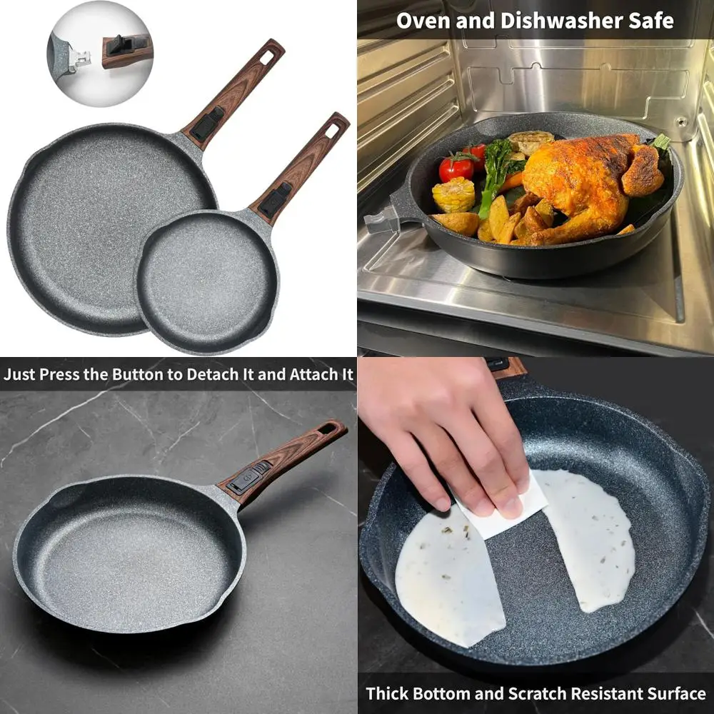 

Nonstick Cast Aluminum Skillet Set with Removable Handles - 10 Inch and 12.5 Inch Frying Pans, Anti-Scratch Surface, Compatible