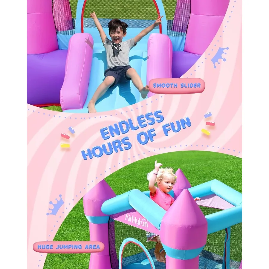 Pink Inflatable Toddler Bounce House with Blower, Indoor/Outdoor Jumping Castle for Kids 3-8, Inflatable Bouncy House with Slide
