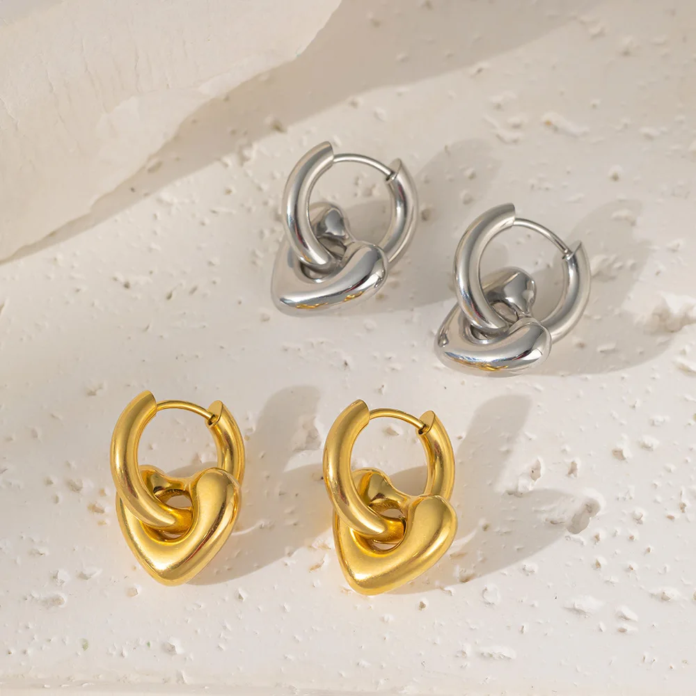 

Fashionable and Simple French Heart-shaped Stainless Steel Jewelry Gold Earrings Pendants Waterproof and Colorfast Ear Rings