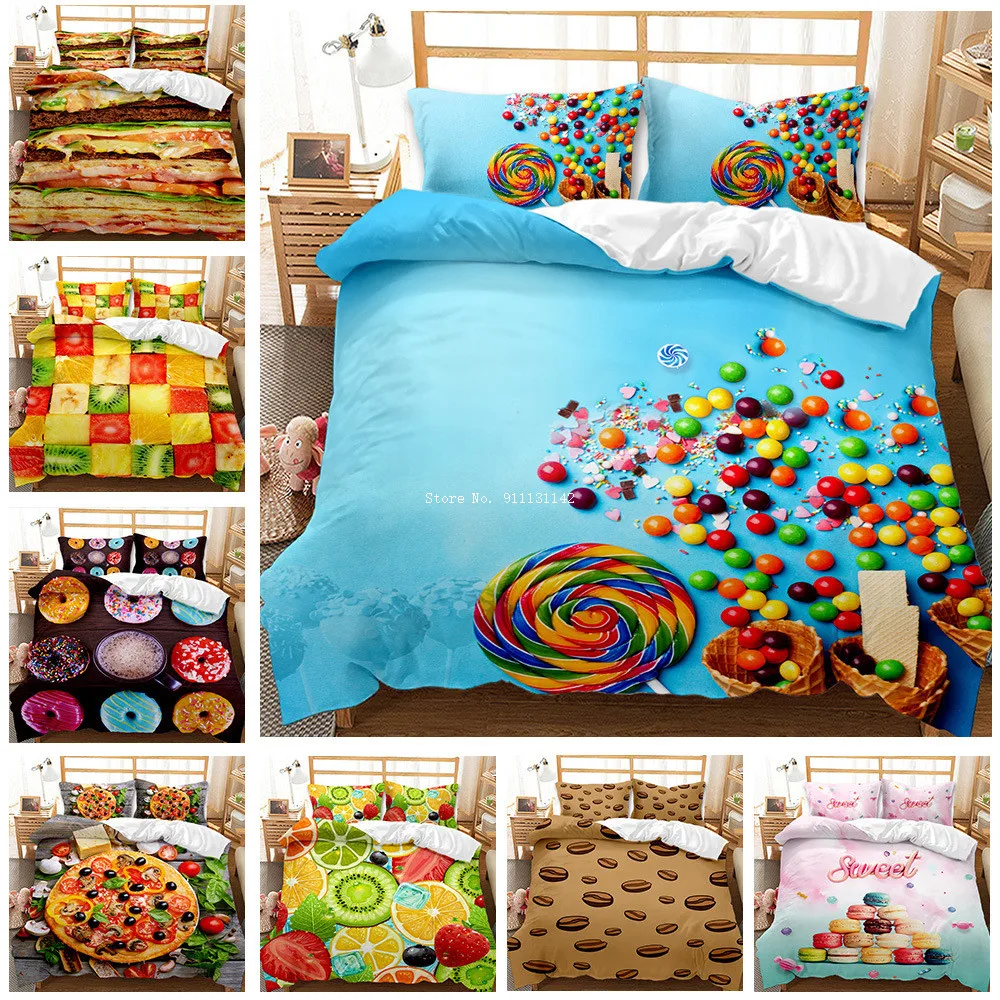 

Cozy Little Fresh Food Doughnut Printed 3 Piece Bedding Set - Down Duvet Cover & Pillowcase for Adult and Kids' Bedroom Retreat