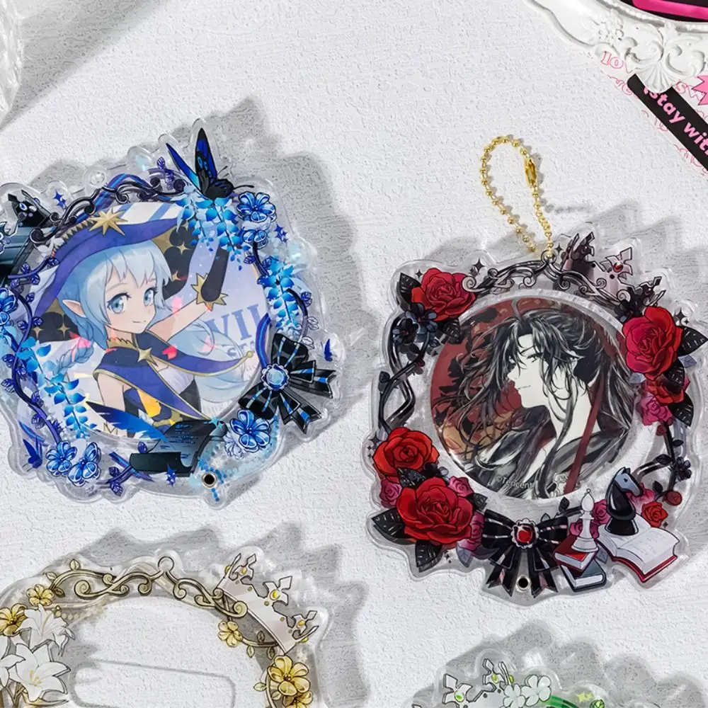 Badge Protector Anime Badge Holder Clear with Chain Pins Display Base Creative Transparent Badge Display Bag Pendant