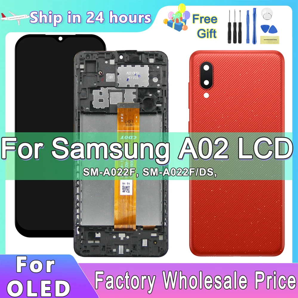 AMOLED Screen For Samsun Galaxy A02 A022 A022M  A022G SM-A022F LCD Display With frame Touch Screen Digitizer Assembly