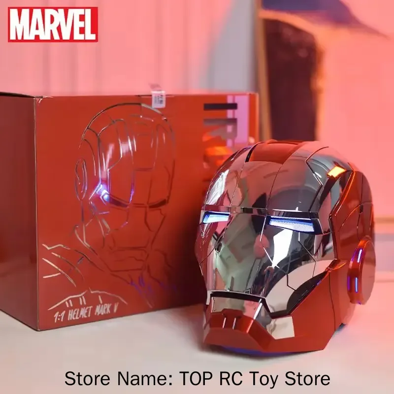 Hot Marvel AutoKing Iron Man Mk5 Cosplay Helmet 1:1 Scale Wearable Model Toy With Voice Control And Light For Adults Xmas Gifts