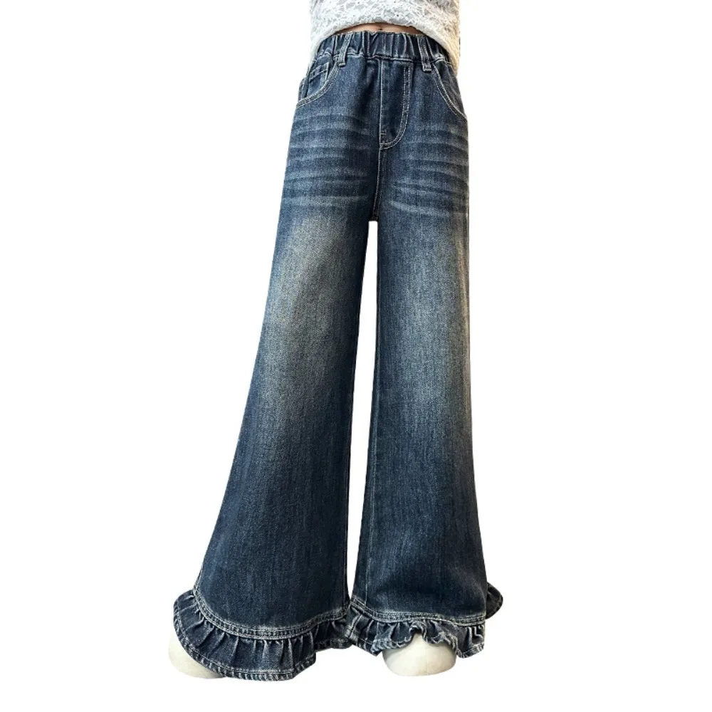 

Wide Leg Pants Teen Girl Jeans Long Loose High Waist Children Ruffled Jeans Cowboy Streetwear Girls Denim Trousers Girls Gift