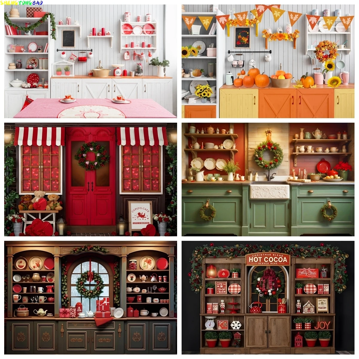 Weihnachten Küche Schrank Hintergrund Fotografie Weihnachten Familie Party Dekoration Kinder Porträt Fotografischen Hintergrund Foto Requisiten ﻿