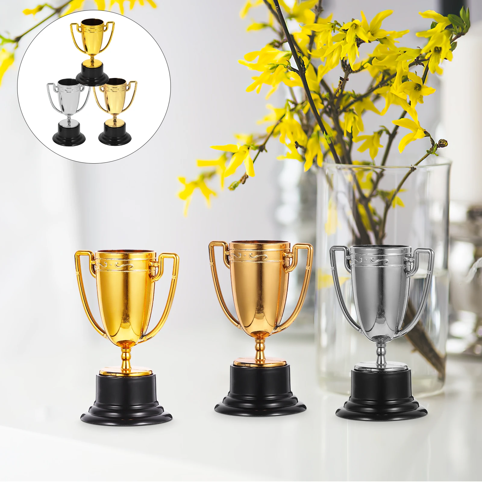 

First Place Trophy Decoration Ornaments Toy Small and Silver Cup Plastic Golden Reward