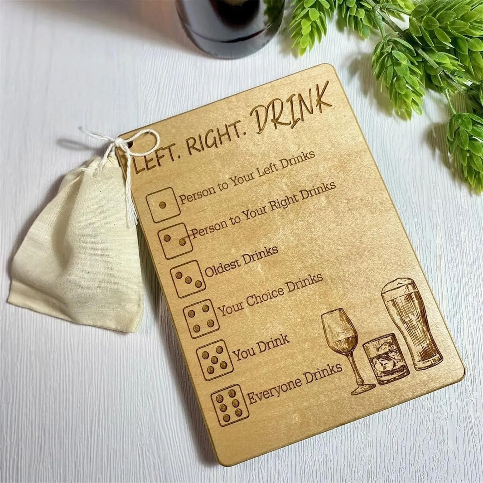 Paar Spel Houten Links Rechts Drinken Spel Vierkant Met Dobbelstenen Volwassen Drinkspel Grappige Dobbelstenen Dienblad Party Games