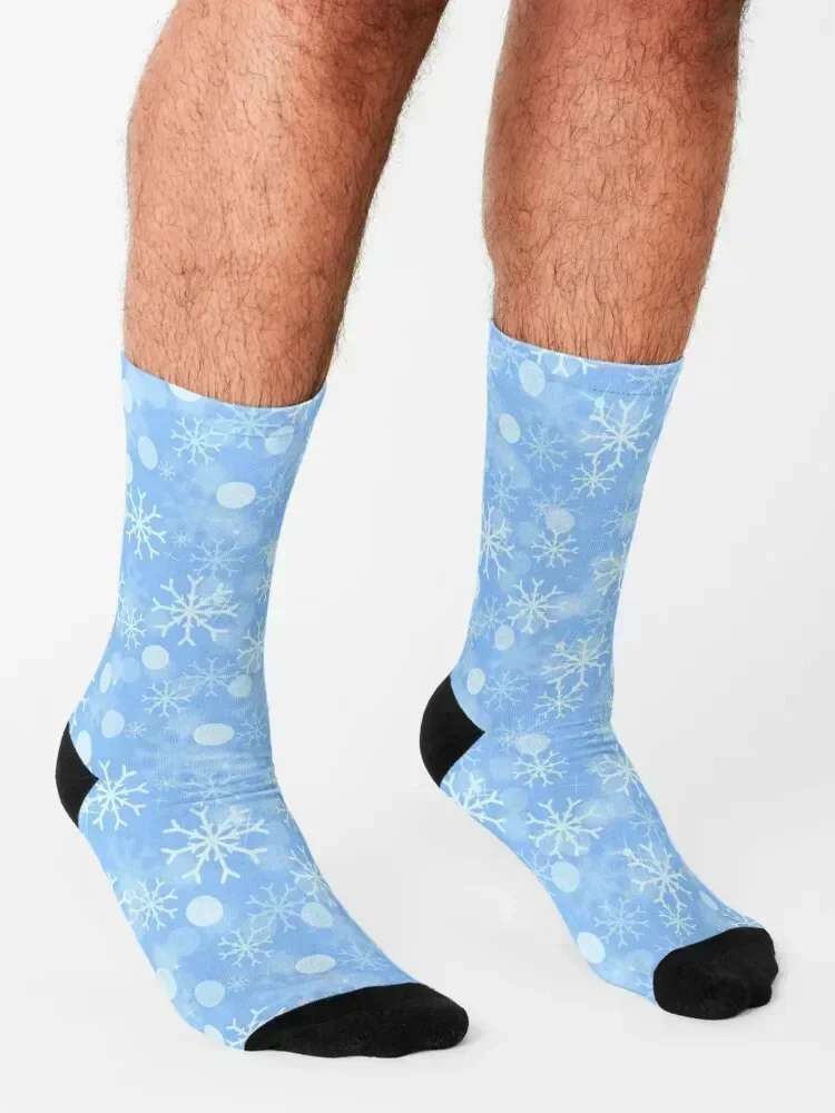 Winter Snowflakes on Blue Background Holiday Pattern Socks summer hockey Christmas floor Men Socks Women's