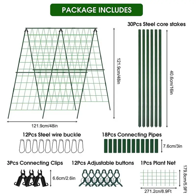 Cucumber Trellis Set A-Frame for Garden Vegetable Plant Grow Supports Fit Climbing Plant Detachable 48Inch with Net and Clips