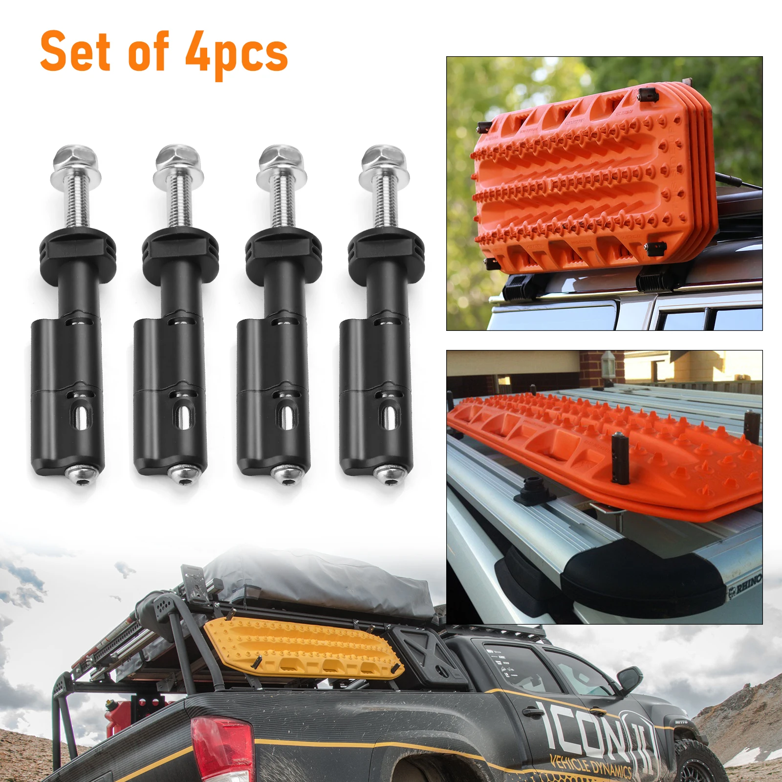 

4 Pack Mounting Pin Kit Theftproof Mount Pin Set Easy Installation 360 Degree Rotation Knuckle for Recovery Traction Board