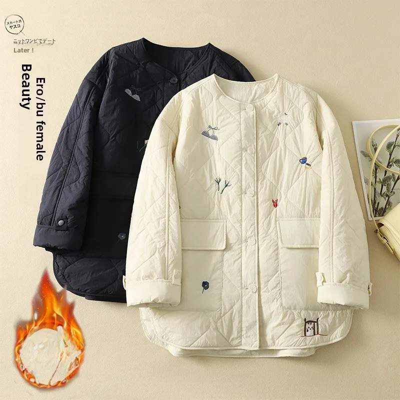 

Легкий хлопковый джет с вышивкой Ele, женский свободный крой с воротником, хлопковая вставка, зимняя верхняя одежда, модная Sli