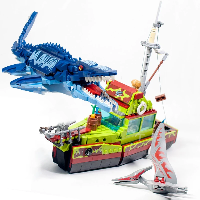 Ideas Dinosaur Ship Escape From Mosasaurus Toys Building Block Deformable Aircraft Puzzle Bricks Educational Sets Children Gifts