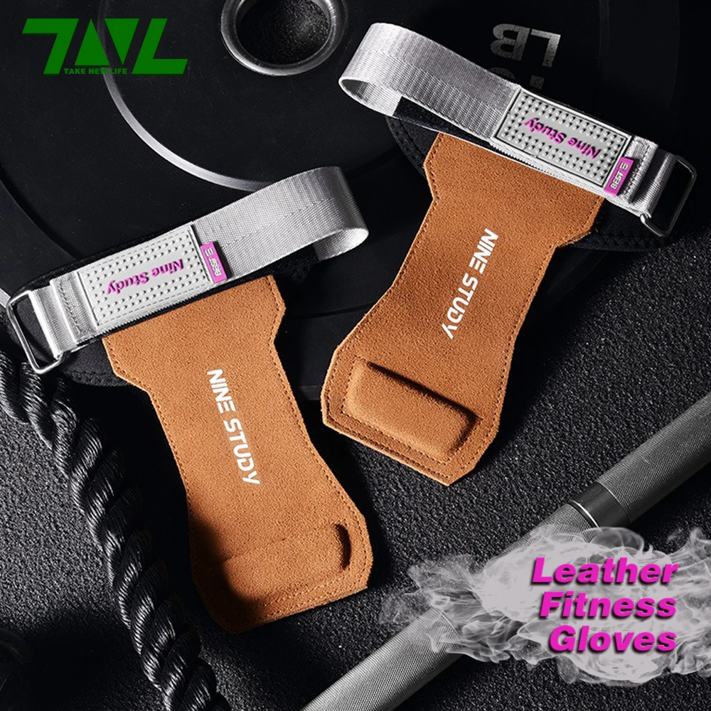 1 Pair High-quality Leather Wrist Brace Fitness Gloves for Gym Training Deadlifting Bodybuilding Pull-up Assist Belt Accessory