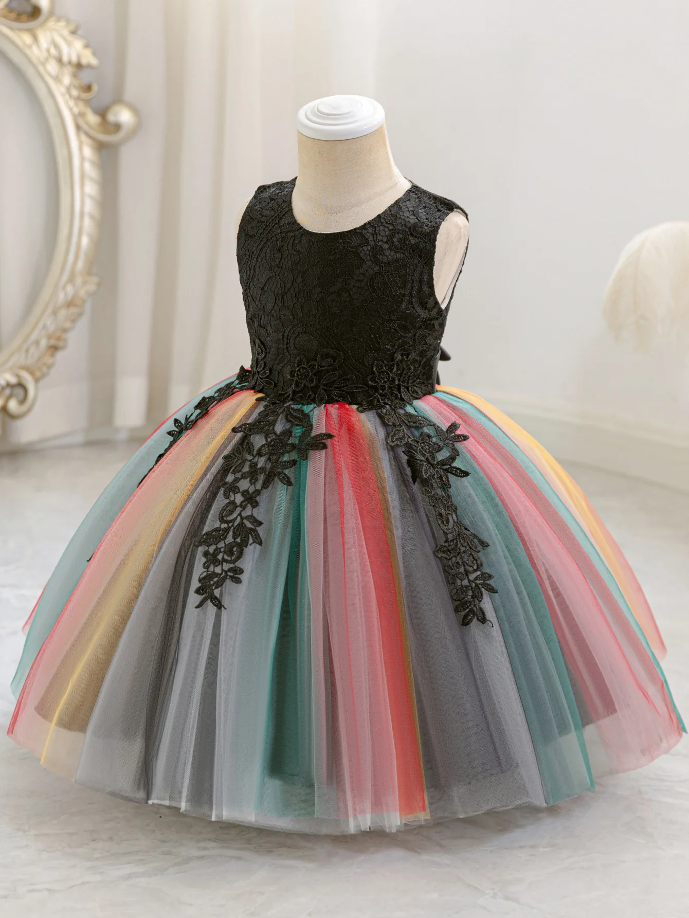 

Карнавальное платье HETISO для маленьких девочек, детские костюмы из радужной сетки, бальное платье с цветочным узором на день рождения, от 3 до 10 лет