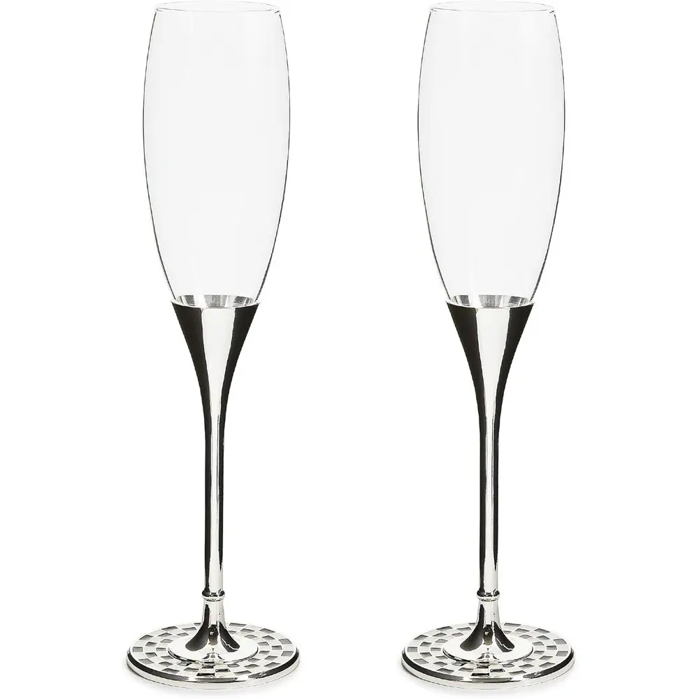 

Celebrate Toasting Lutes, Decorative Champagne Glasses, 8 Ounces, Black-and-White Courtly Check