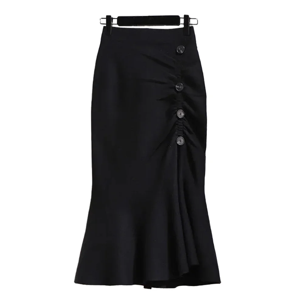 Trumpet Houndstooth Vintage High Waist Buttons Women\'s Skirt Mermaid Mid-Calf Long Skirts For Women Women Clothing Fashion 2024