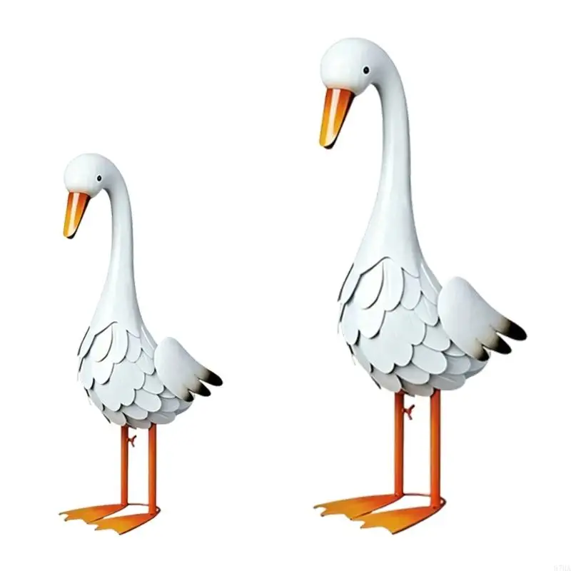 Freestanding Metal Bird Statue for Garden Lines, Iron Waterfowl Figure with Textured Wing Detail and Lawn Placement 87HA