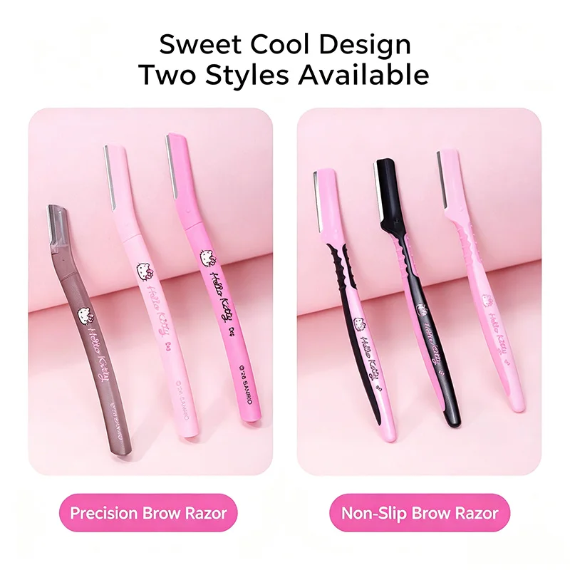 Official Sweet Cool Hello Kitty Eyebrow Razor 3 Pack Stainless Steel Precision Micro Guard Anti Slip Handle Safe Facial