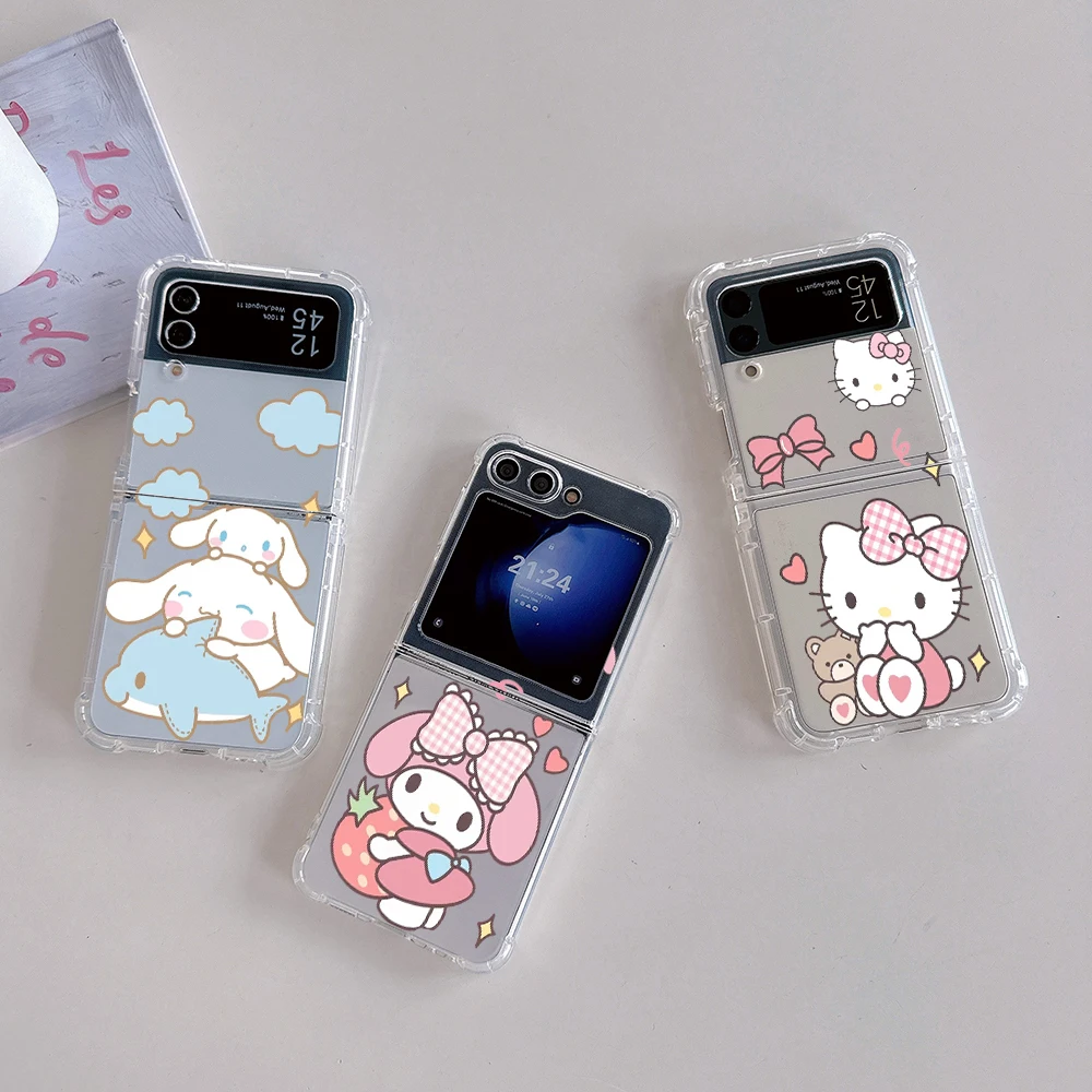 Kawaii Sanrio Hello Kitty Cinnamoroll Phone Case for Samsung Galaxy Z Flip 3 4 Z Flip 5 Z Fold 4 5G PC Soft Anti-fall Back Cover